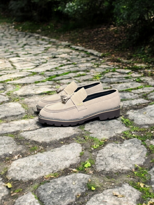 Beige Nubuck Leather Loafers